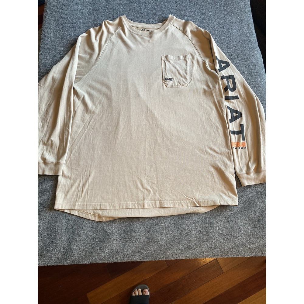 Ariat Rebar Men's Tan Long Sleeve Pocket T-Shirt Pullover Workwear Size 2XL